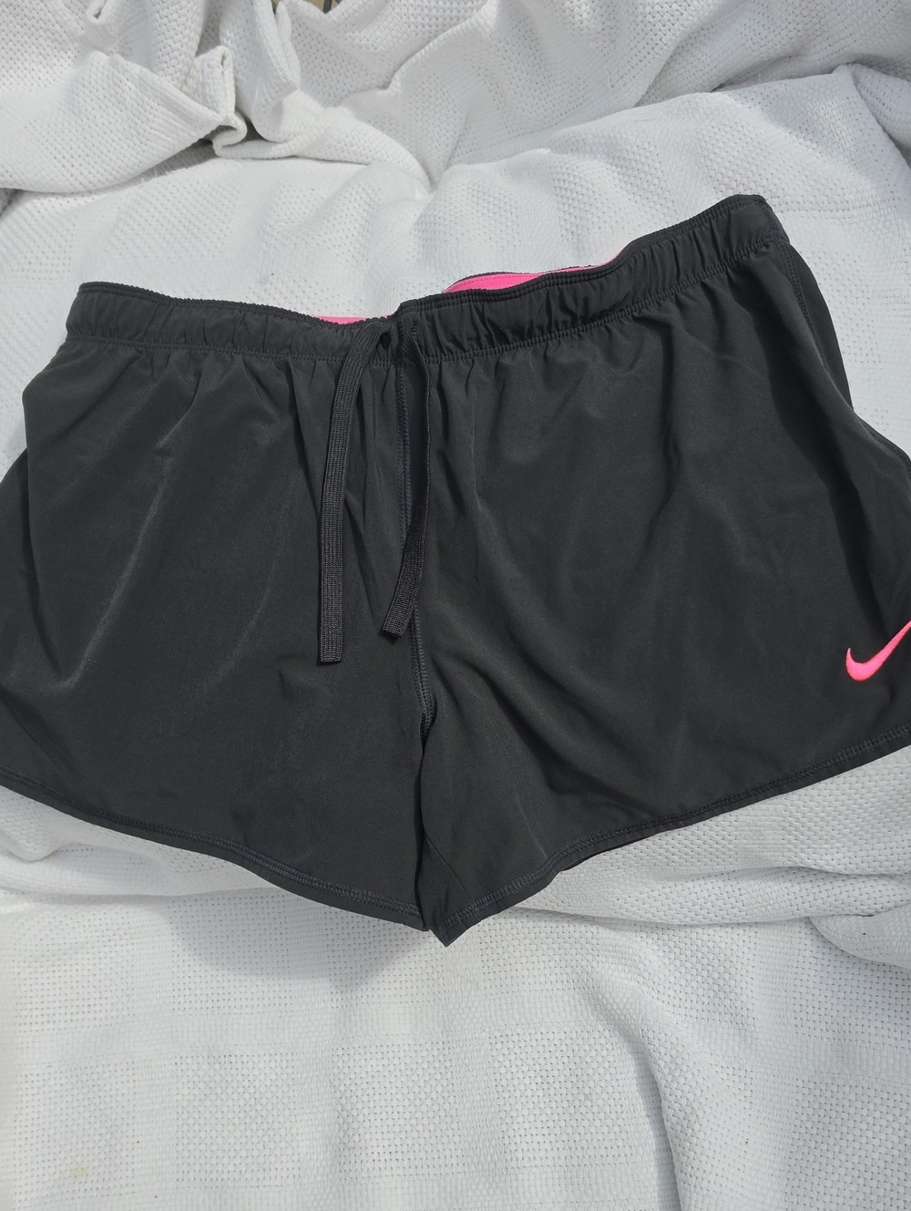 Nike Dri-Fit Black Athletic Shorts with Pink Swoosh